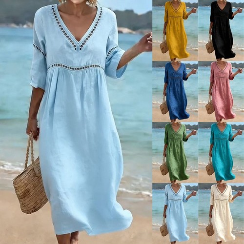 Womens neck linen cotton - v,